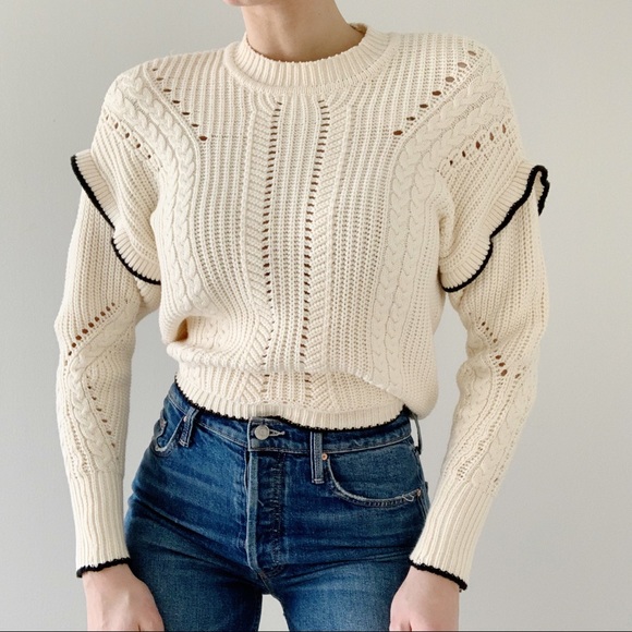 Scotch & Soda Sweaters - Scotch & Soda Cream Knit Ruffle Sweater